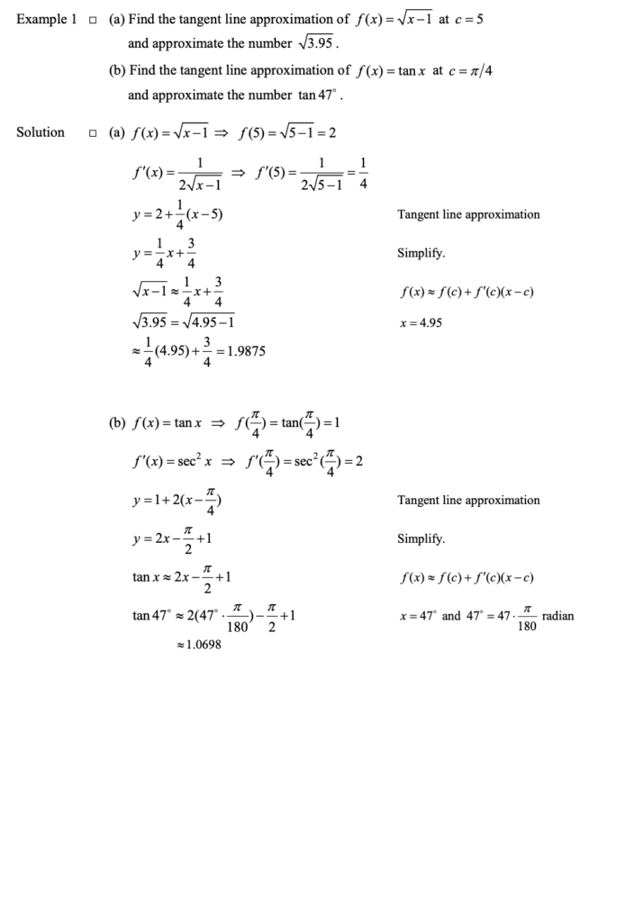 Tangent Line Approximation and Differentials